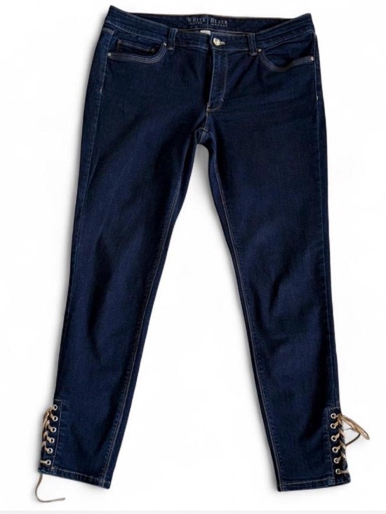 White House Black Market Denim - White House Black Market Dark Navy Lace-Up Hem Skinny Jeans